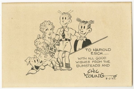 WWII Era Illustrators Drawings and Autographs Including Chic Young, George McManus and More